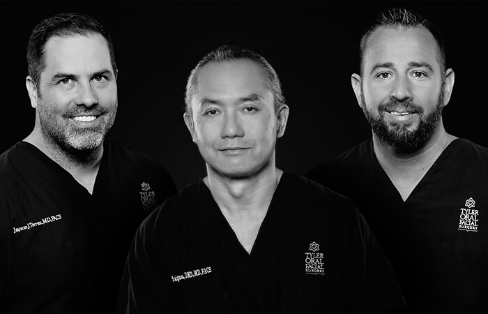 The doctors of Tyler Longview Oral Facial Surgery: Makoto Saigusa, Jayson Terres, and Kourt Chatelain